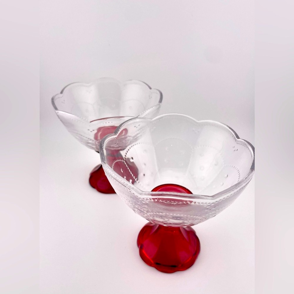 Vintage, Pedestal Compotes Bowls with Red Pedestal Base by L. E. Smith